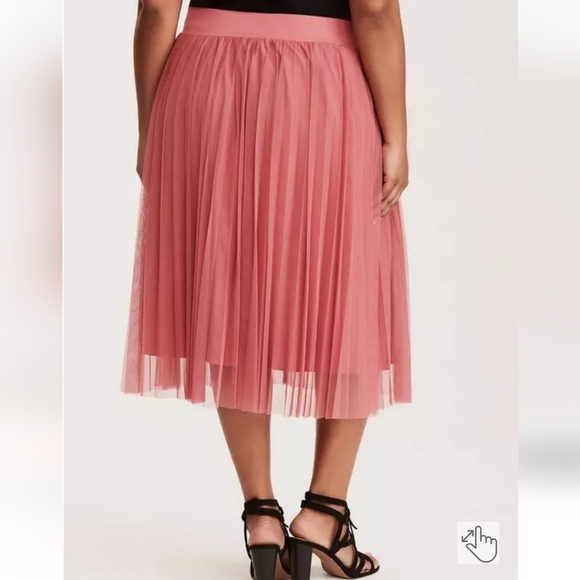 NWT Torrid Mauve Pink Pleated Mesh Midi Skirt Pull On Stretch Size Large XL (0) - Picture 4 of 14